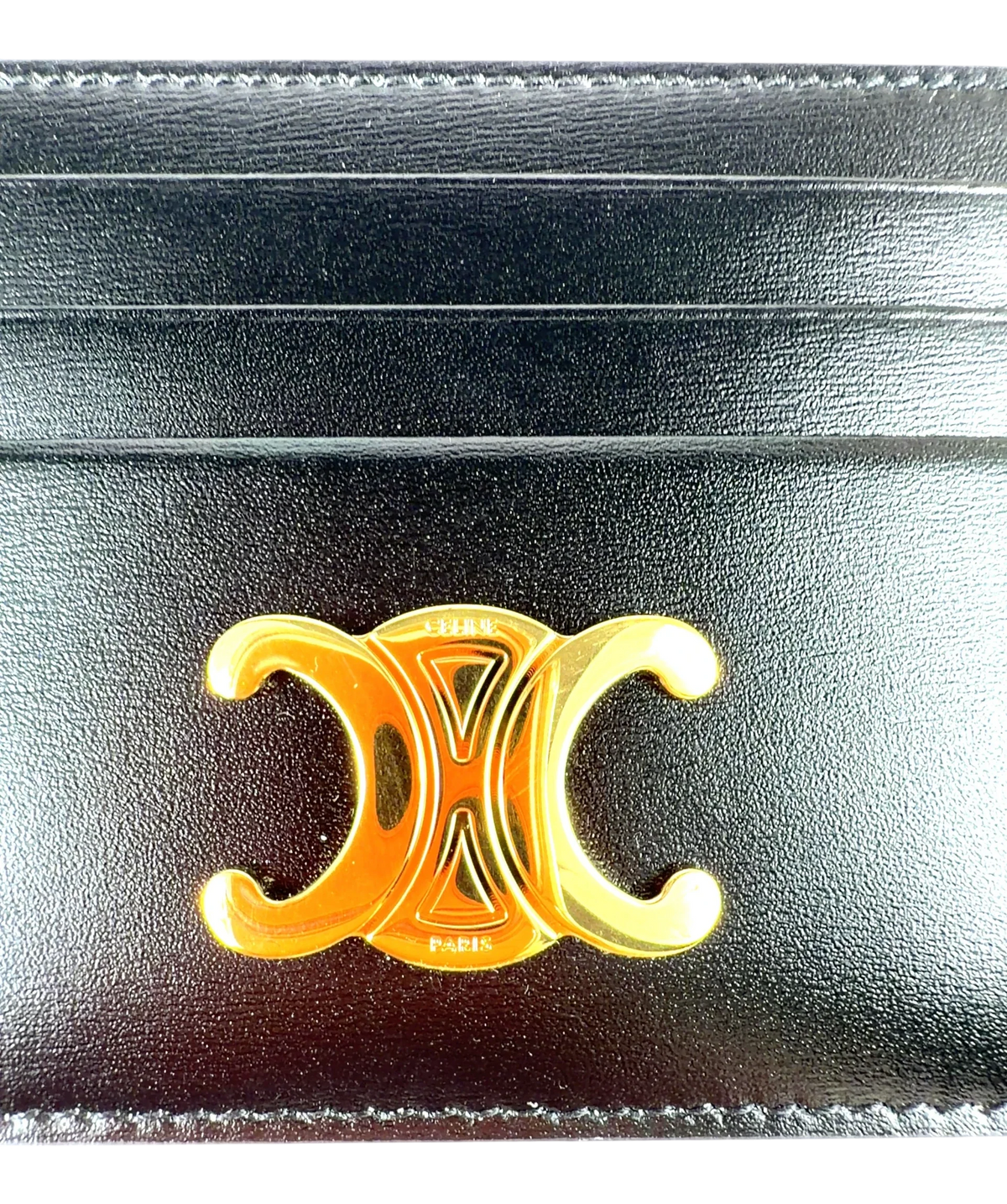 CELINE PARIS Black Triomphe Card Holder — fabric detail