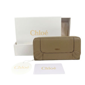 Chloé Taupe Pebbled Leather Paraty Long Wallet Purse
