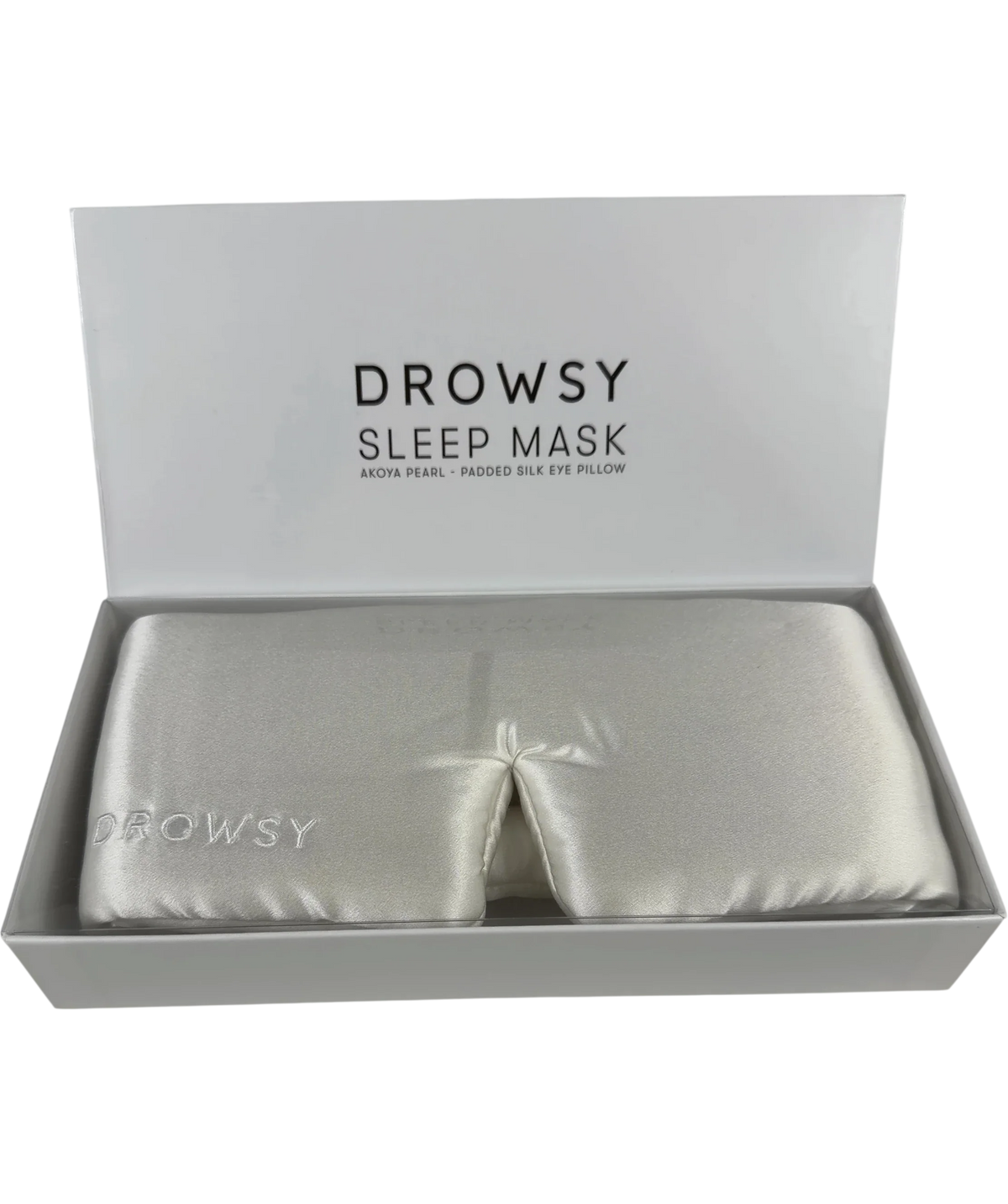 Drowsy White Akoya Pearl Padded Silk Eye Pillow / Sleep Mask — front