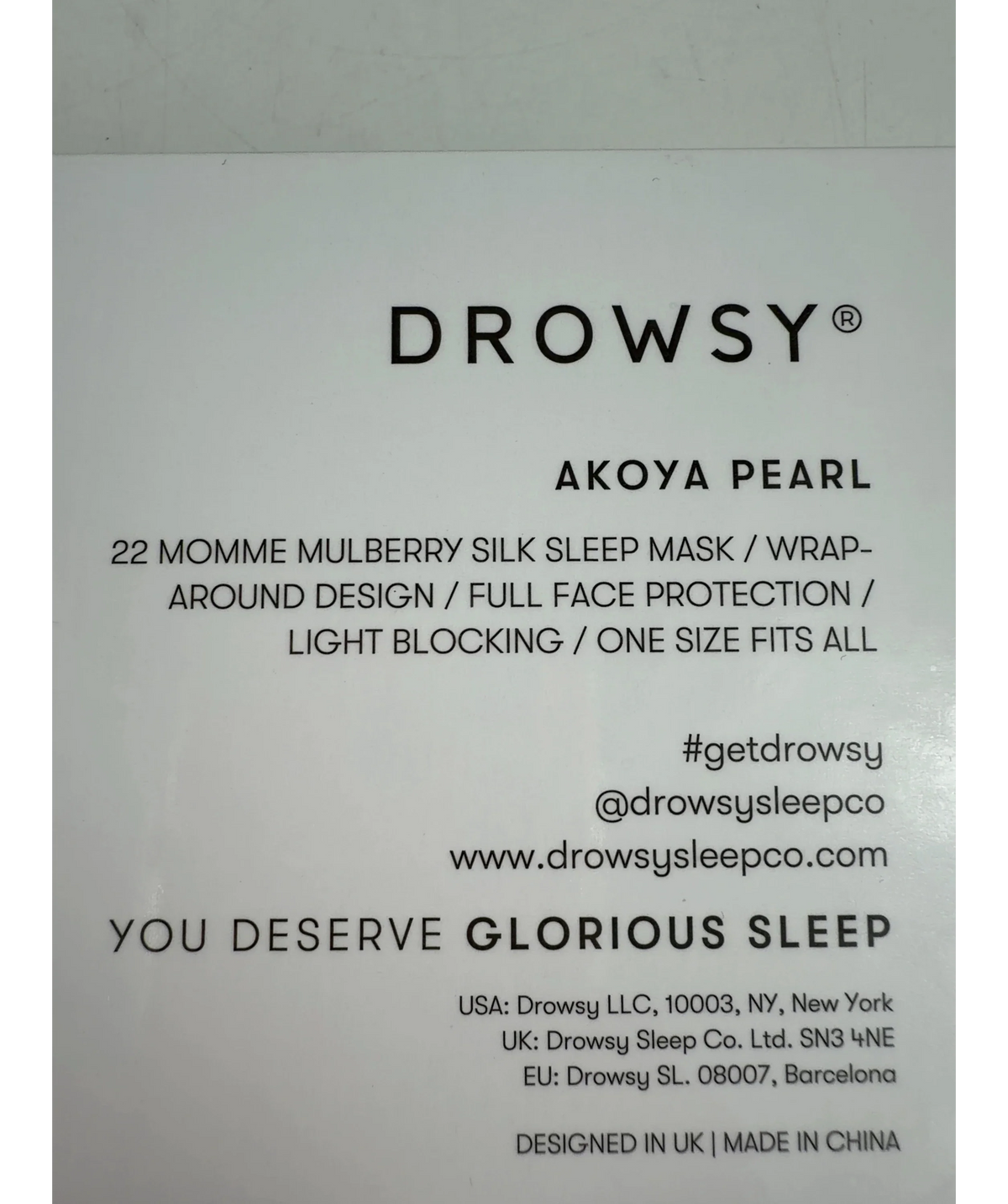 Drowsy White Akoya Pearl Padded Silk Eye Pillow / Sleep Mask — detail