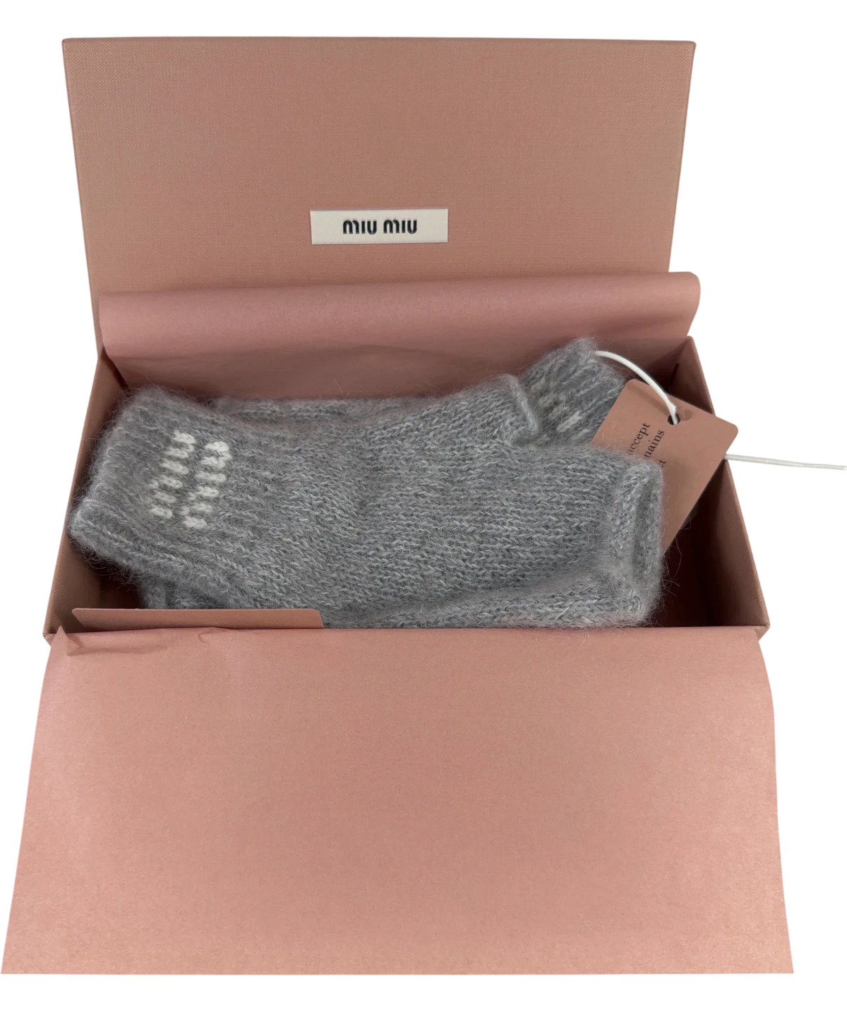 Miu Miu Grey Mohair/Wool Fingerless Gloves, size UK M — fabric detail