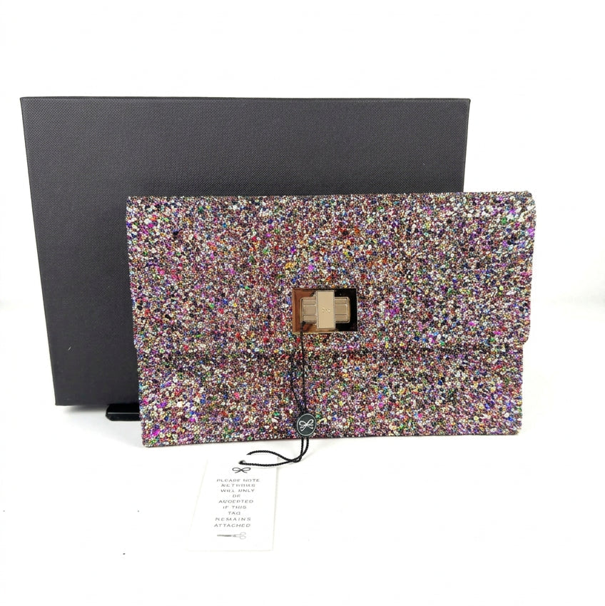 Anya Hindmarch Multicoloured Valorie Multicoloured Glitter Clutch Bag — care label