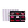 Lulu Guinness Black Satin Lips Grid Top Zip Pouch