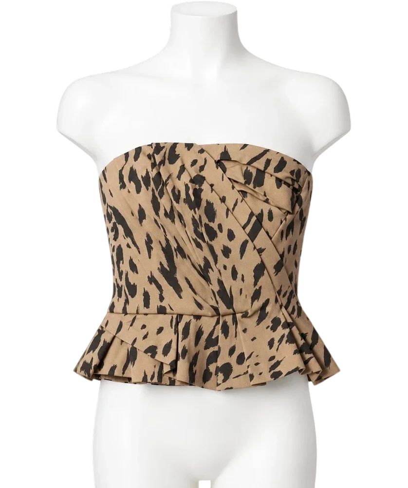 & OTHER STORIES Brown & Other Stories Brown/Black Pleated detail Bustier Corset Top, size UK 10 — front