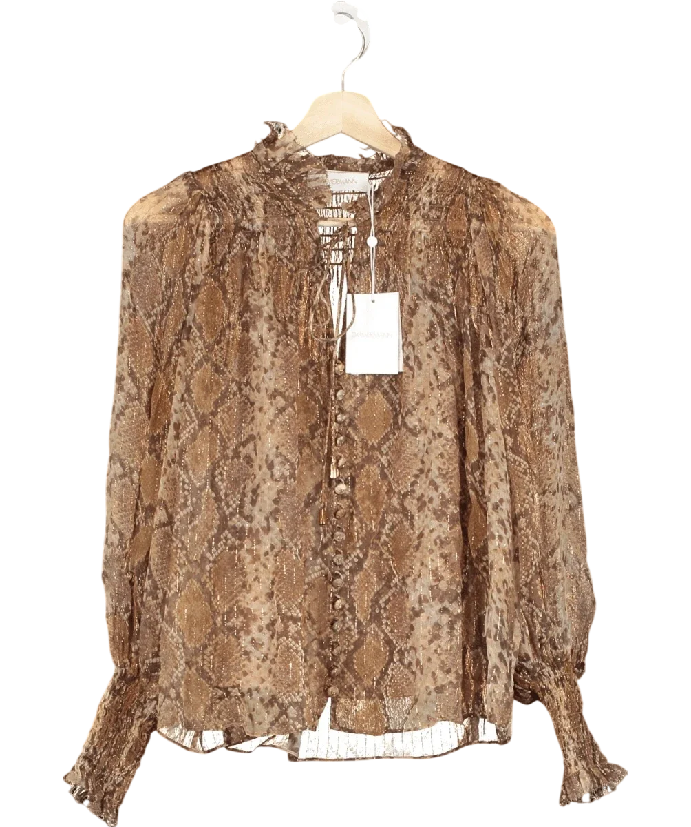 Zimmermann Brown Botanica Python Swing Blouse, size UK 6 — front