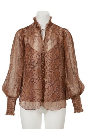 Zimmermann Brown Silk Botanica Python Swing Blouse UK 6