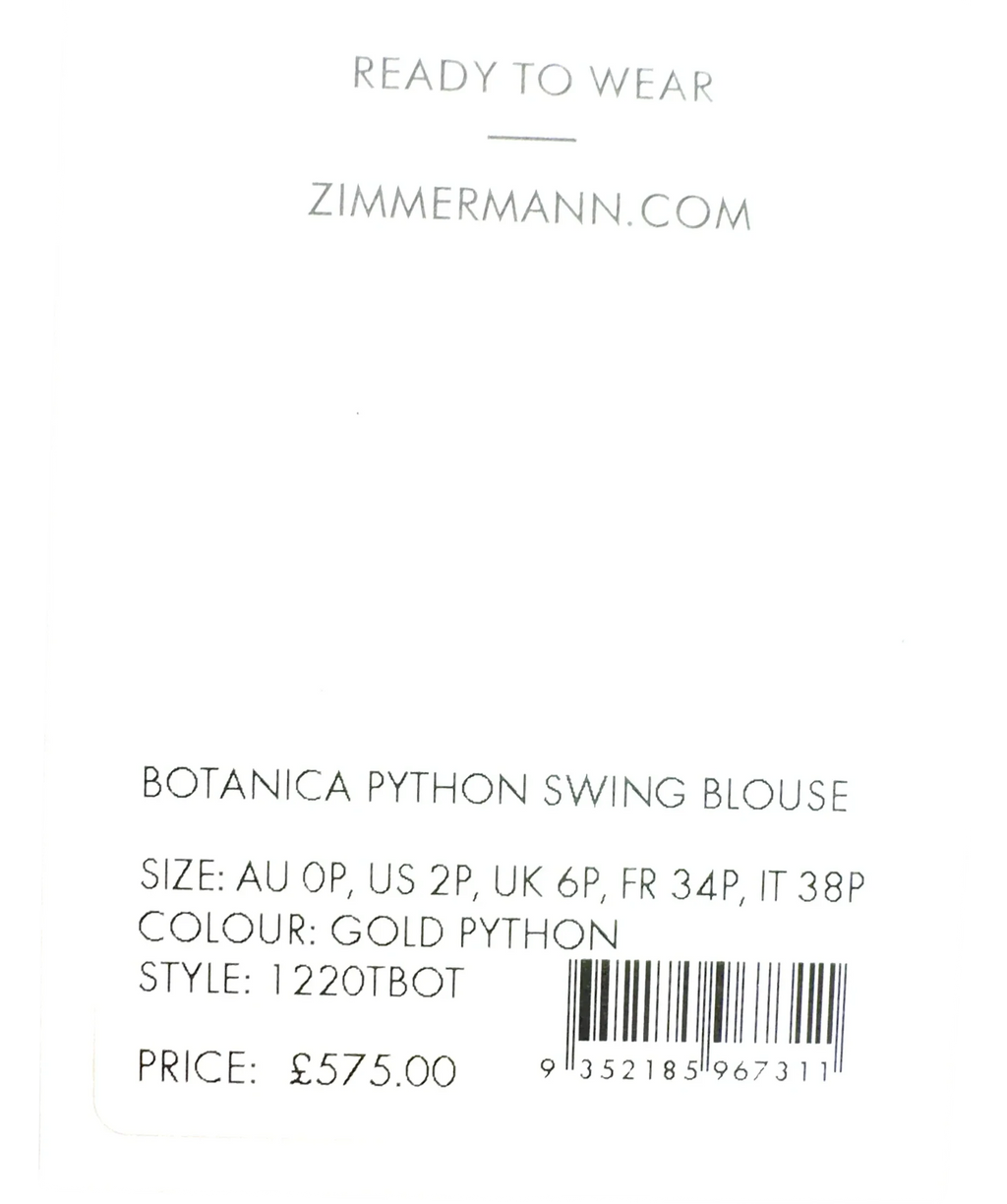 Zimmermann Brown Botanica Python Swing Blouse, size UK 6 — fabric detail