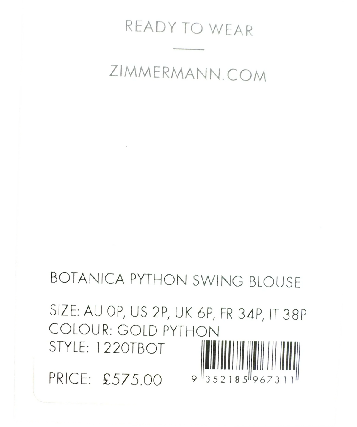 Zimmermann Brown Botanica Python Swing Blouse, size UK 6 — fabric detail