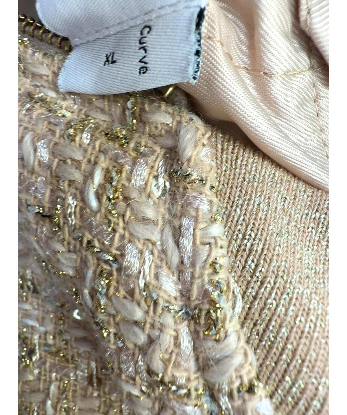 ASOS Metallic ASOS CURVE Premium Metallic Boucle tweed Bomber Jacket, size UK XL — care label