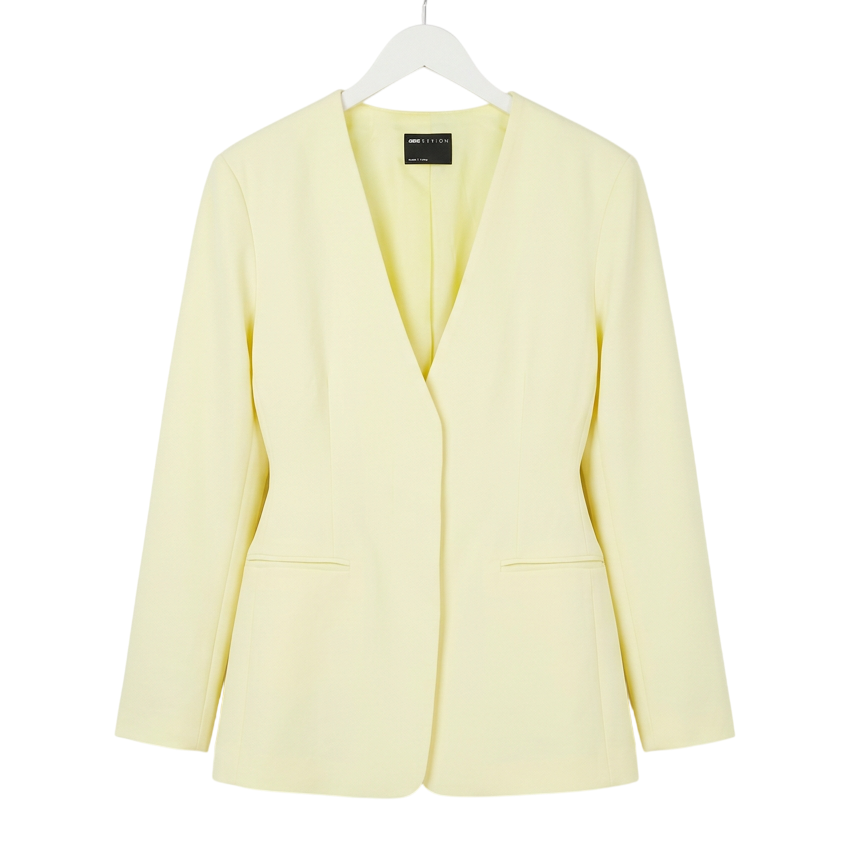 ASOS Buttermilk Yellow Linen Blend Cinched Waist Blazer UK 10