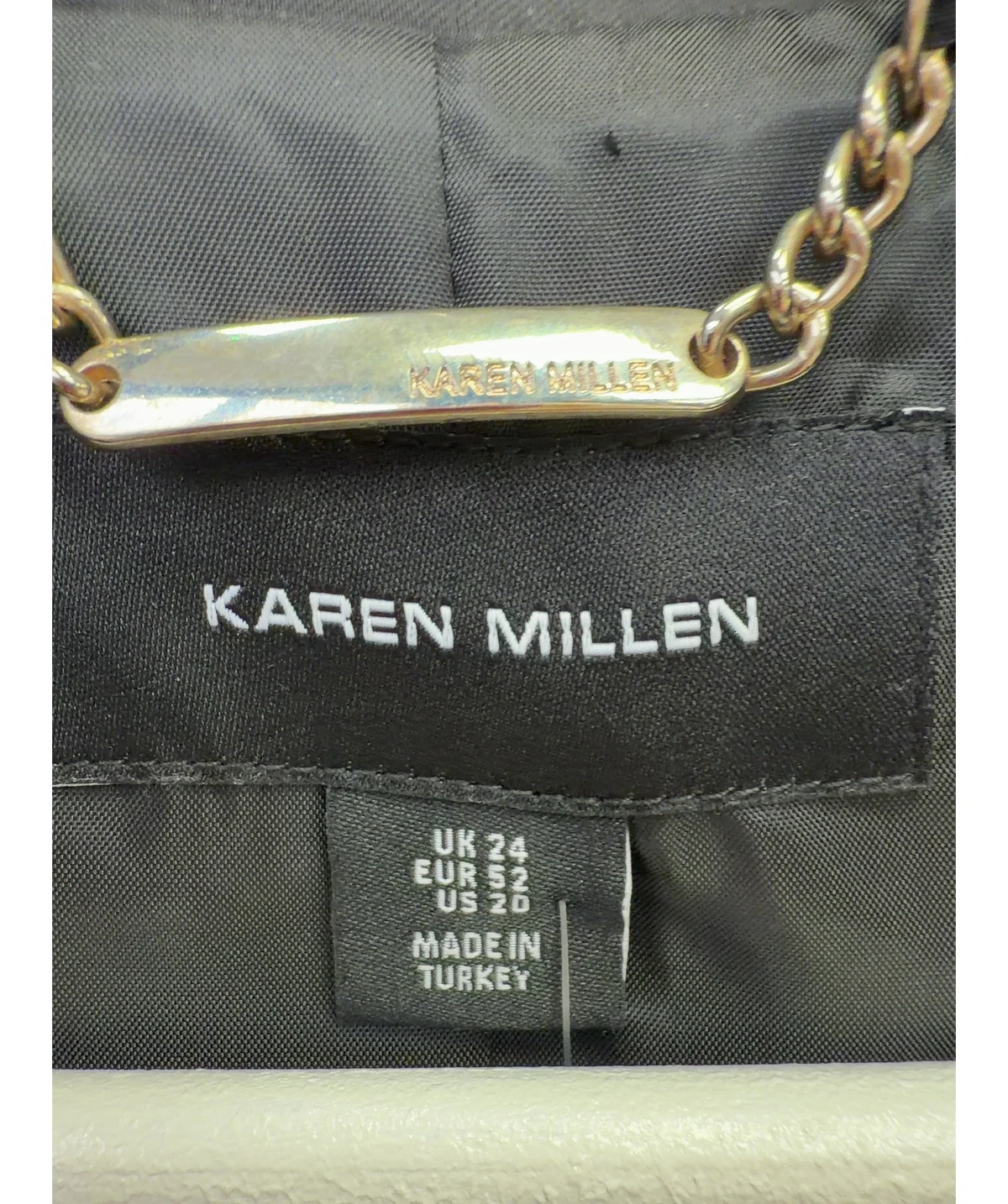 KAREN MILLEN Black trench coat, size UK 24 — detail