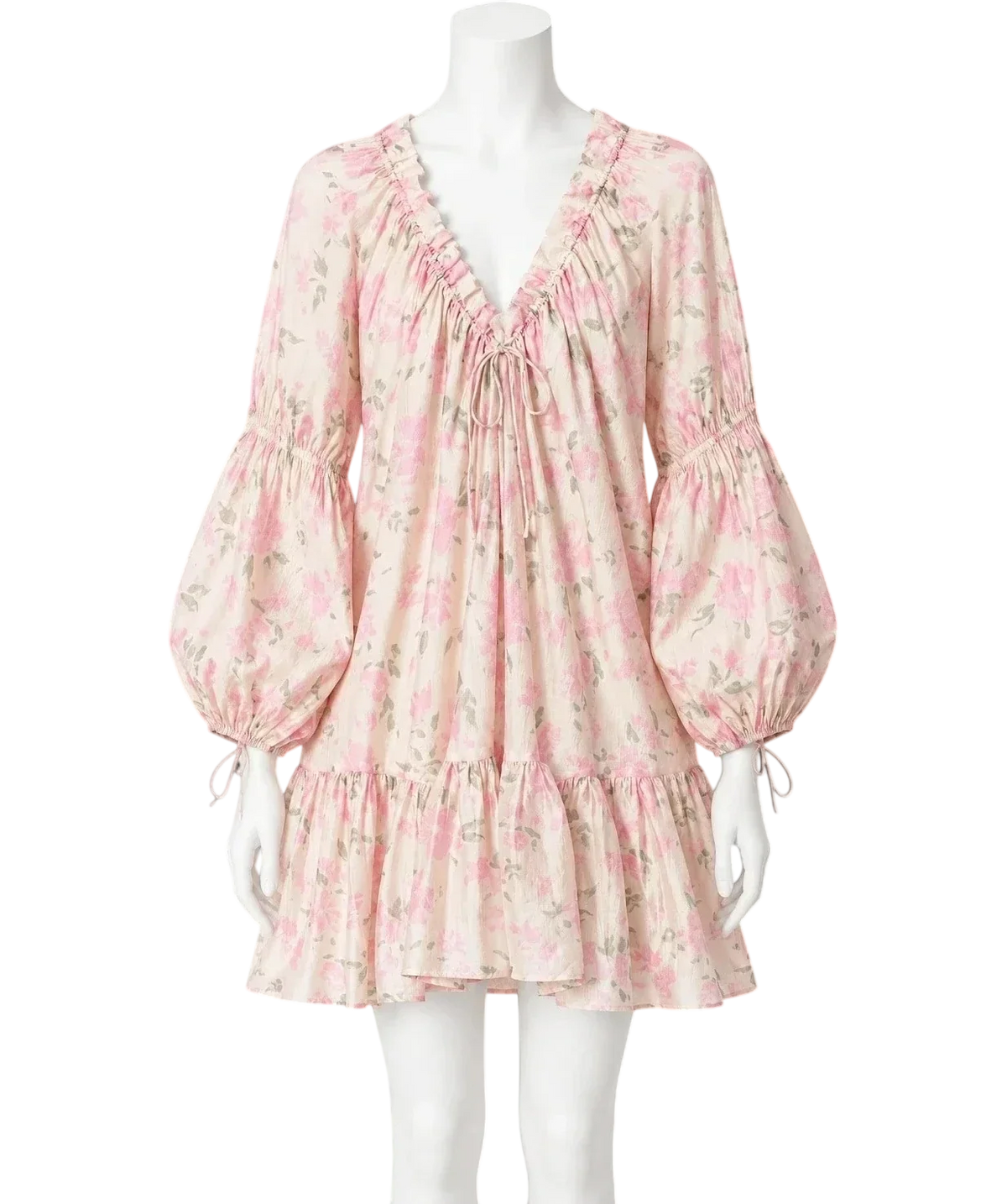 & OTHER STORIES Nude & Other Stories Lyocell Blend Puff Sleeve Pink Floral Dress, size UK XS — front