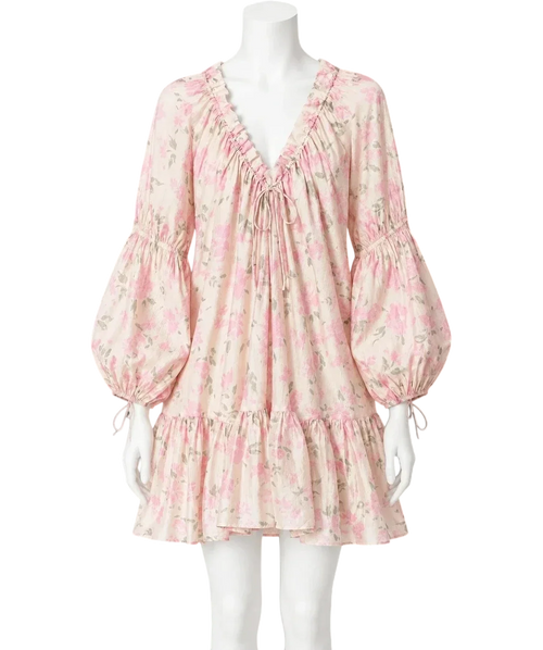 & OTHER STORIES Nude & Other Stories Lyocell Blend Puff Sleeve Pink Floral Dress, size UK XS — front