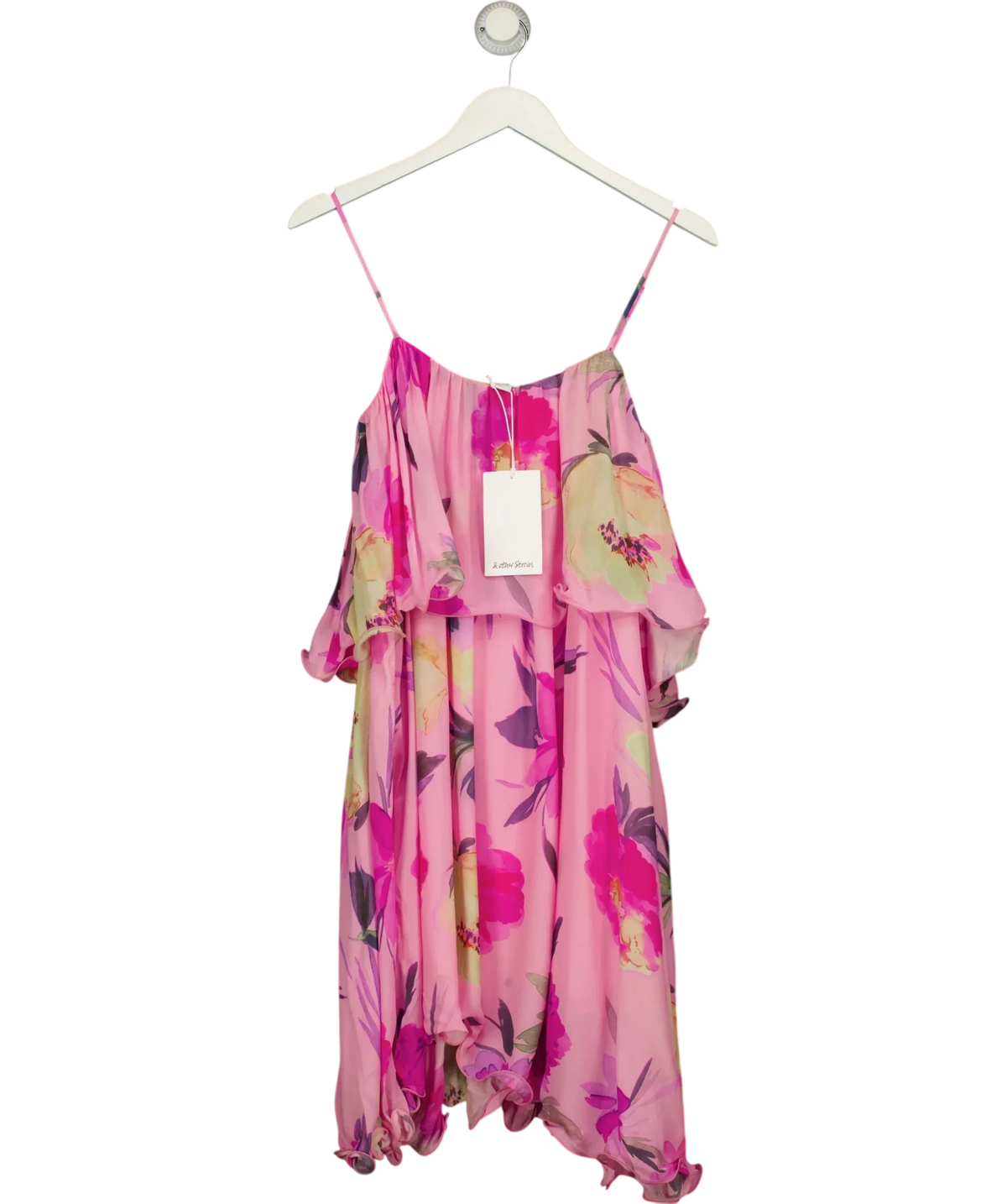 & OTHER STORIES Pink Pink / Multi floral layered ruffle dress EU 40, size UK 12 — front