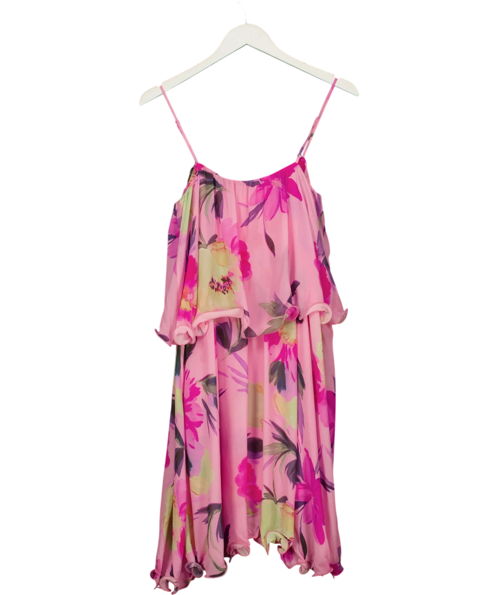 & OTHER STORIES Pink Pink / Multi floral layered ruffle dress EU 40, size UK 12 — back