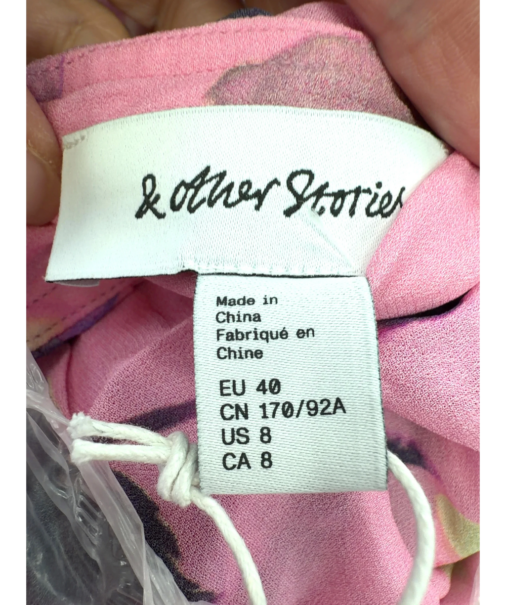 & OTHER STORIES Pink Pink / Multi floral layered ruffle dress EU 40, size UK 12 — care label