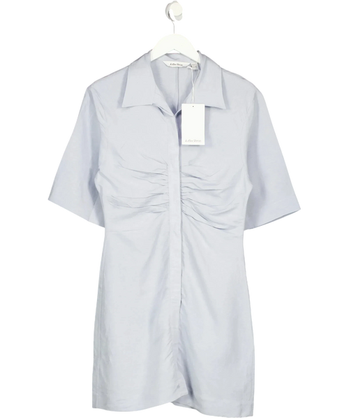 & OTHER STORIES Blue & Other Stories Ruched Pale Blue Linen Blend Shirt Mini Dress UK S, size UK M — front