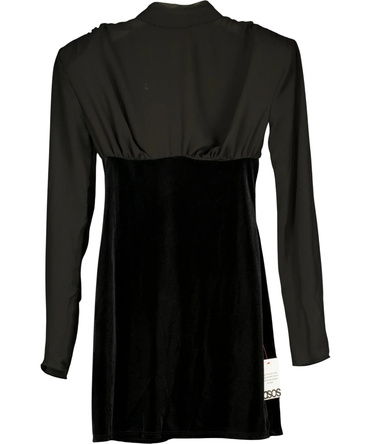 TOPSHOP Black Topshop Long-Sleeve Velvet And  Sheer Chiffon Mix Mini Dress Black UK  8, size UK 8 — front