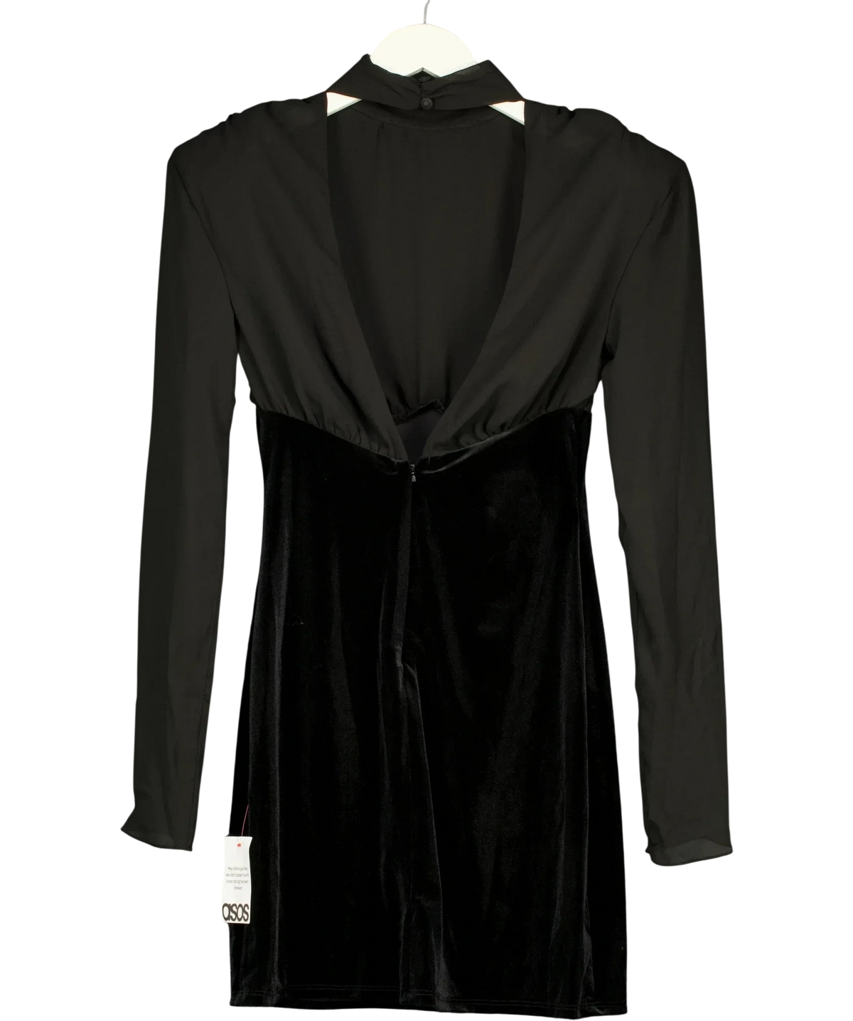 TOPSHOP Black Topshop Long-Sleeve Velvet And  Sheer Chiffon Mix Mini Dress Black UK  8, size UK 8 — back
