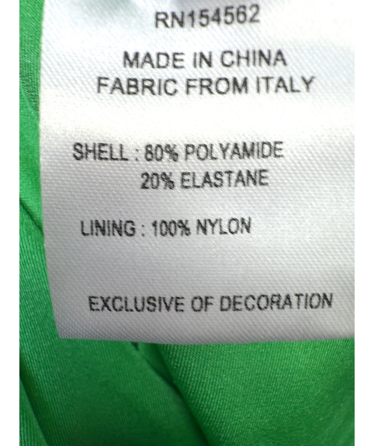 AREA Green Colour, size UK XS — label