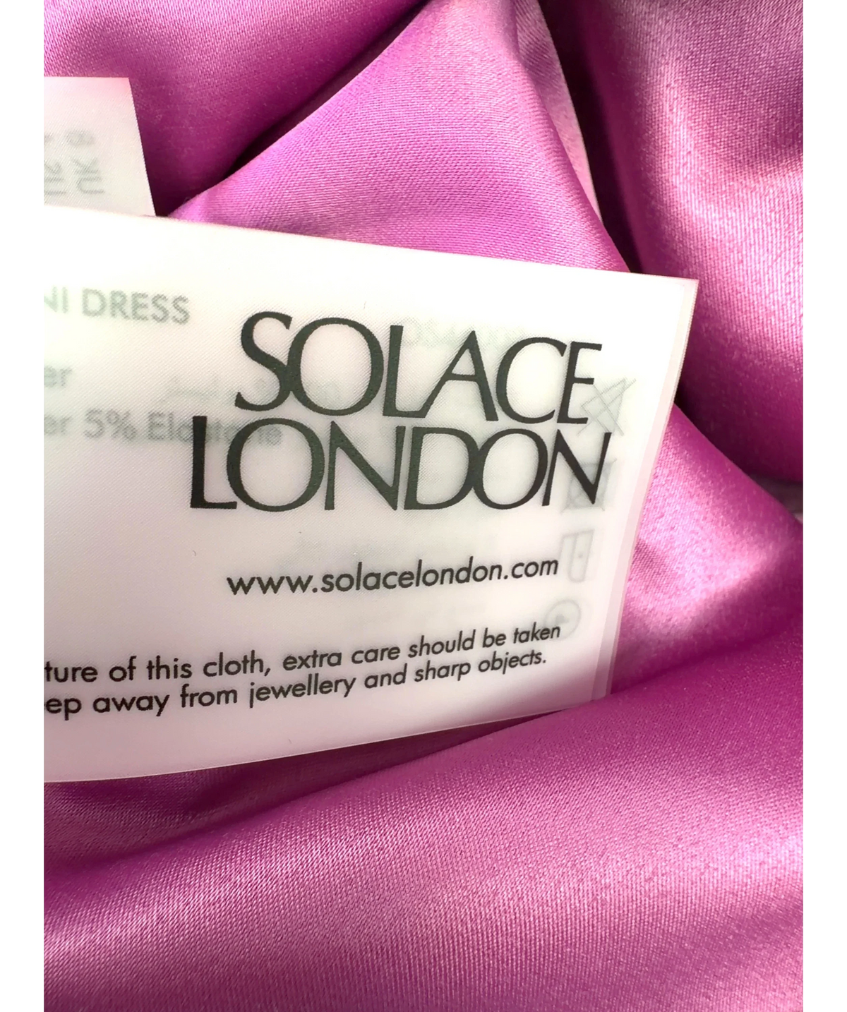 Solace London Pink Freja Mini Dress, size UK 8 — detail