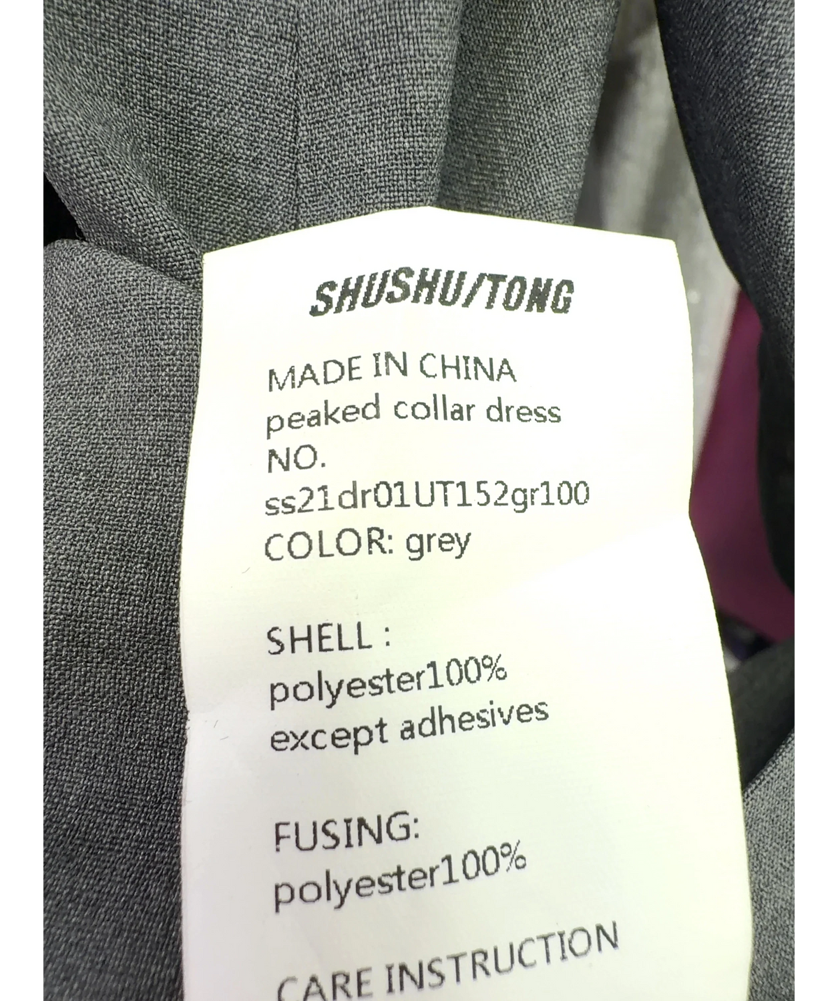 SHUSHU/TONG Grey peaked collar dress, size UK 8 — label