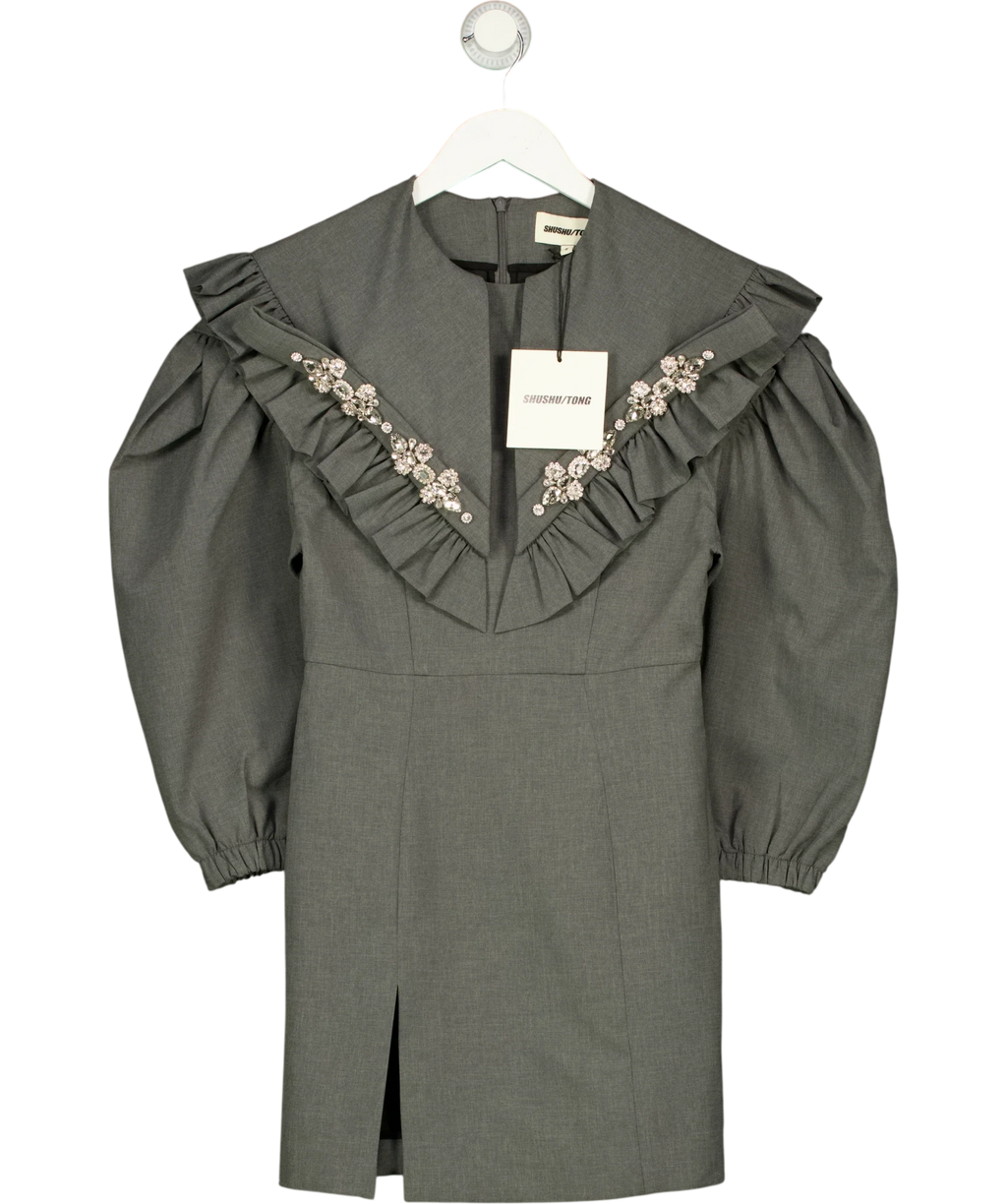 SHUSHU/TONG Grey peaked collar dress, size UK 8 — front