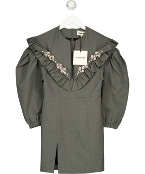 SHUSHU/TONG Grey Embellished Peaked Collar Dress UK 8