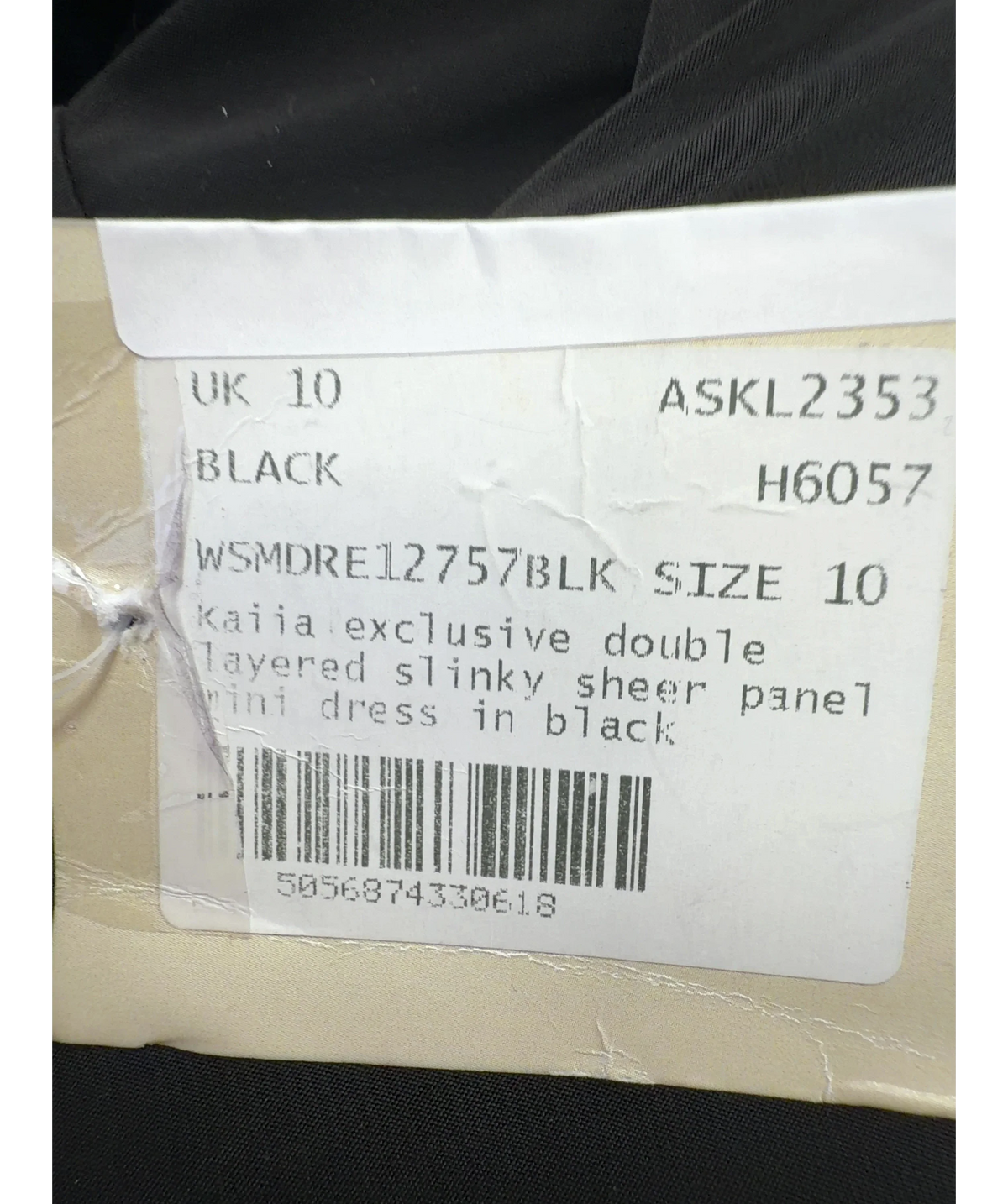 Kaiia Black exclusive double layered slinky sheer panel mini dress in black, size UK 10 — care label
