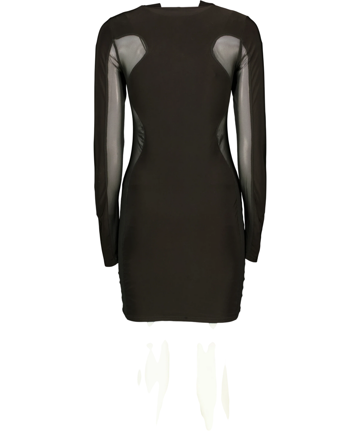 Kaiia Black exclusive double layered slinky sheer panel mini dress in black, size UK 10 — back