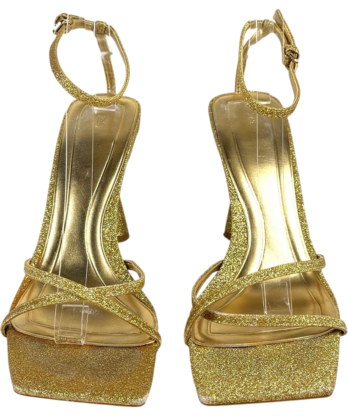 ZARA gold glitter strappy high-heel sandals, size UK 6 EU 39 👠 — detail