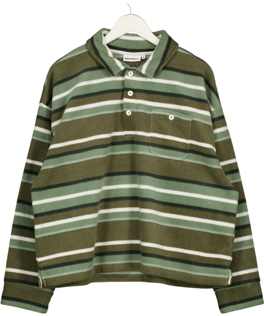 SISTERS & SEEKERS Folk Fleece Shirt In Khaki Green  Stripe UK M