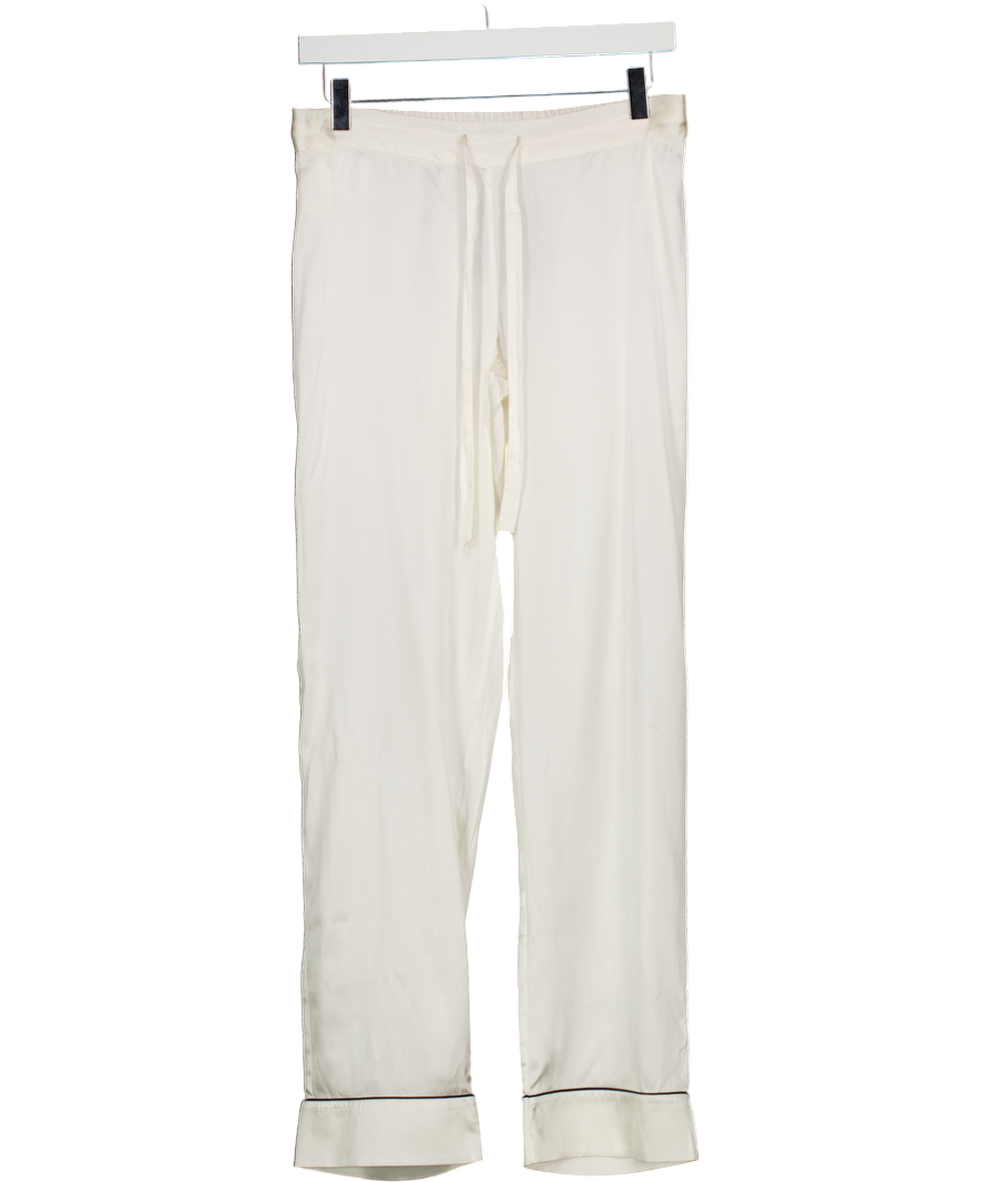 Julianne London White Silk Blend Piped Pyjama Trousers UK XS