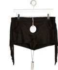 MORE TO COME Black Libertee Fringe Faux Suede Short UK M