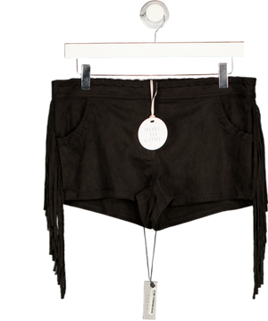 MORE TO COME Black Libertee Fringe Faux Suede Short UK M