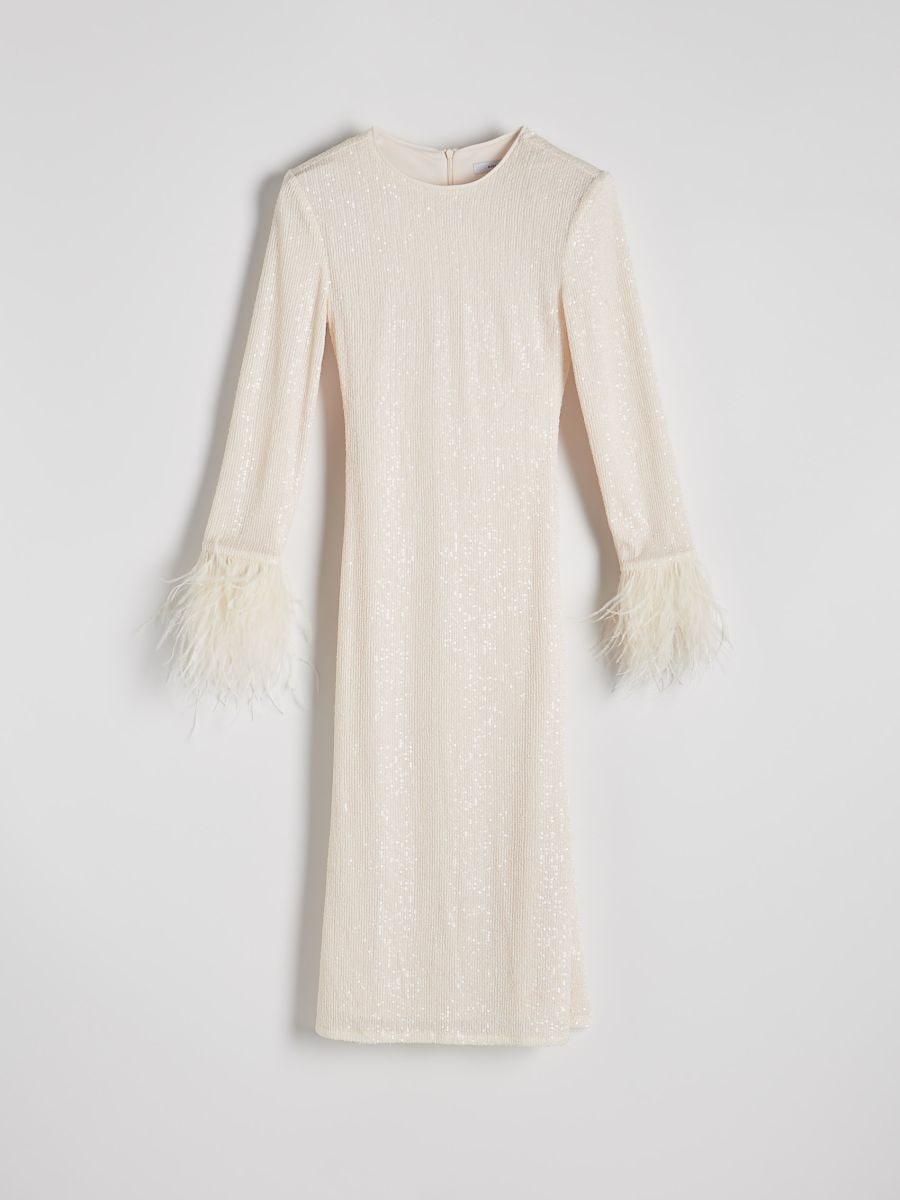 Self-Portrait Cream Sequin Feather Midi Dress UK 6 - Reliked Self-Portrait Cream Sequin Feather Midi Dress UK 6 - Reliked
