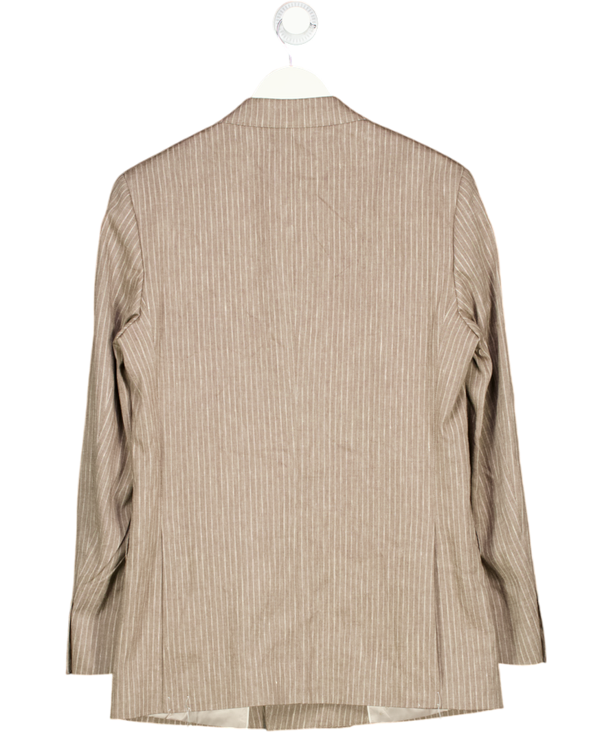 M&S Brown Tailored Fit Italian Performance Linen Blend Pinstripe Suit Jacket UK 36" CHEST