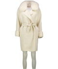 Ivory White Faux Fur Trim Alpaca Belted Jacket UK S