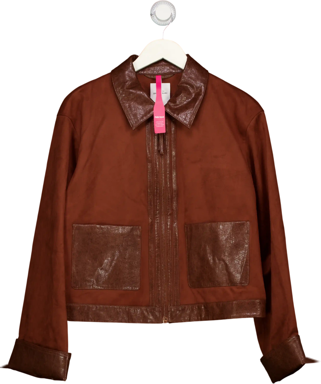 FABRIQUE X Goran Pejkoski Laso Leather Trim Suede Jacket Russet Brown UK S