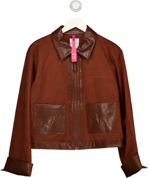 FABRIQUE X Goran Pejkoski Laso Leather Trim Suede Jacket Russet Brown UK S