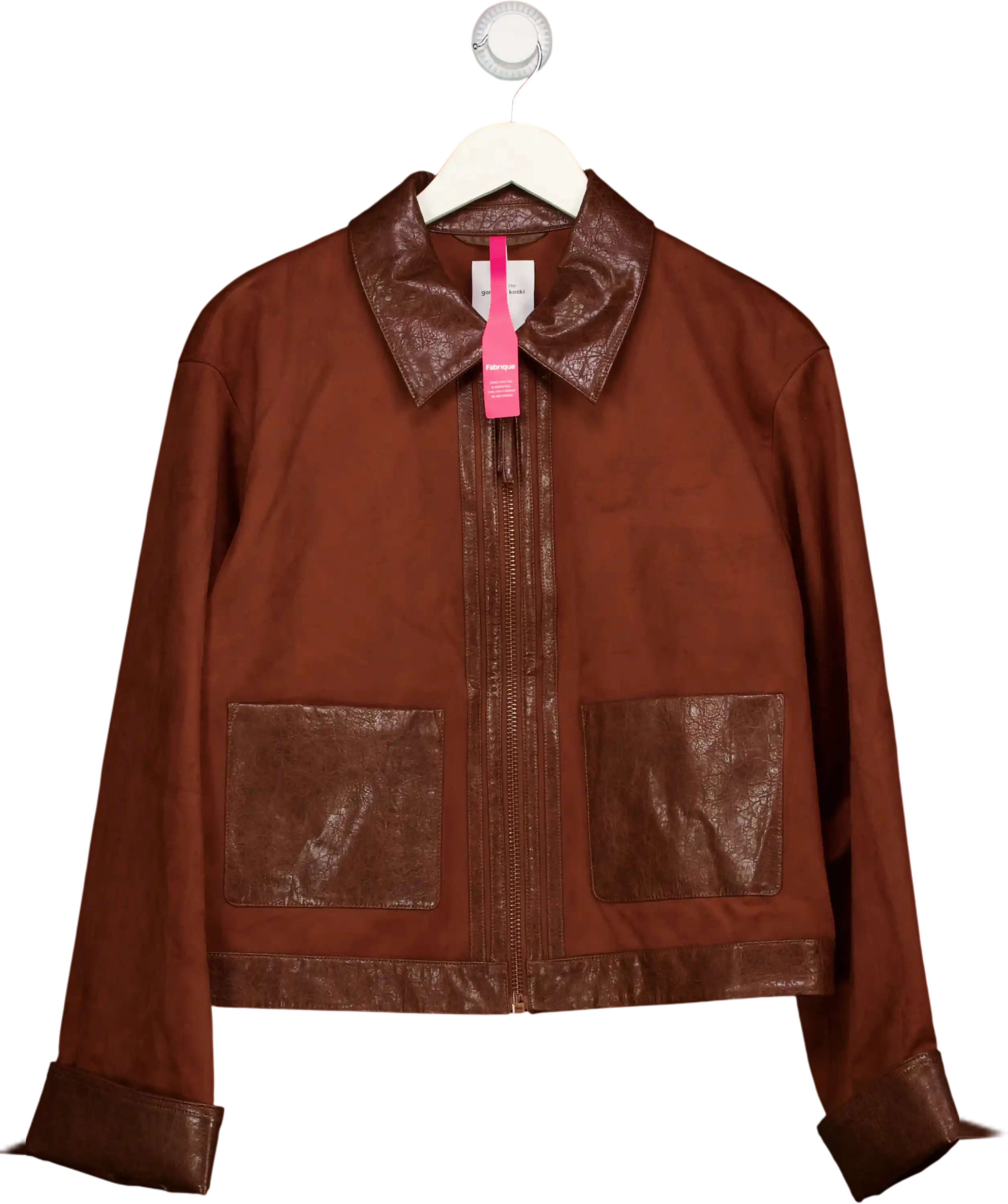 FABRIQUE X Goran Pejkoski Laso Leather Trim Suede Jacket Russet Brown UK S