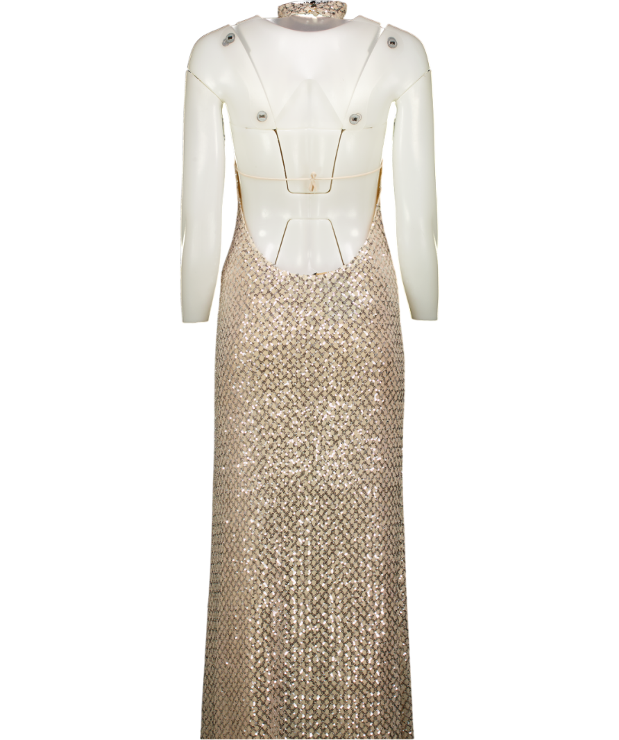 KNON Nude / Silver Sequin High Neck Maxi Dress UK XS