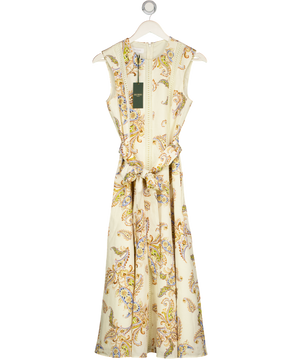 HOBBS Cream Uma Trimmed Paisley Print Linen Dress UK 8
