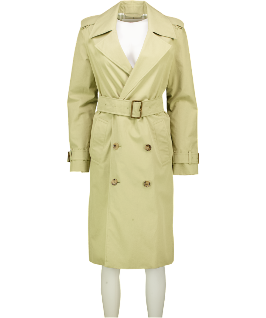 BURBERRY Sage Green Beige Double Breasted Belted Trench Coat UK 6