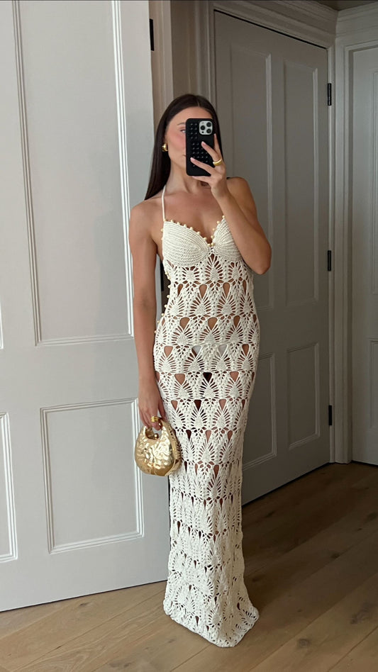 Tularosa Ivory Crochet Maxi Dress UK XS