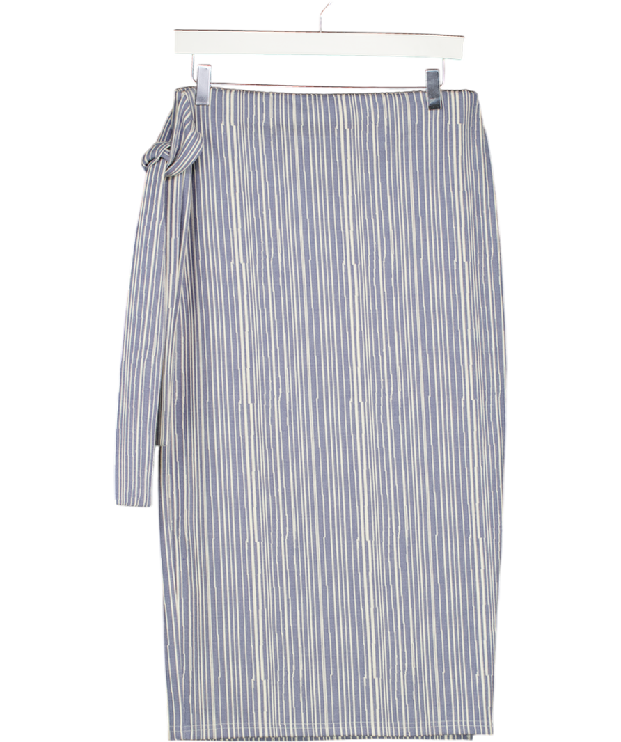 Project Tekstil Blue Striped Tie Up Midi Wrap Skirt UK M