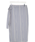 Project Tekstil Blue Striped Tie Up Midi Wrap Skirt UK M