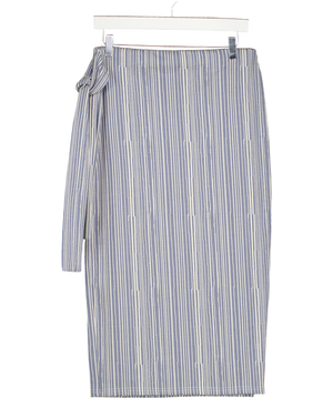 Project Tekstil Blue Striped Tie Up Midi Wrap Skirt UK M