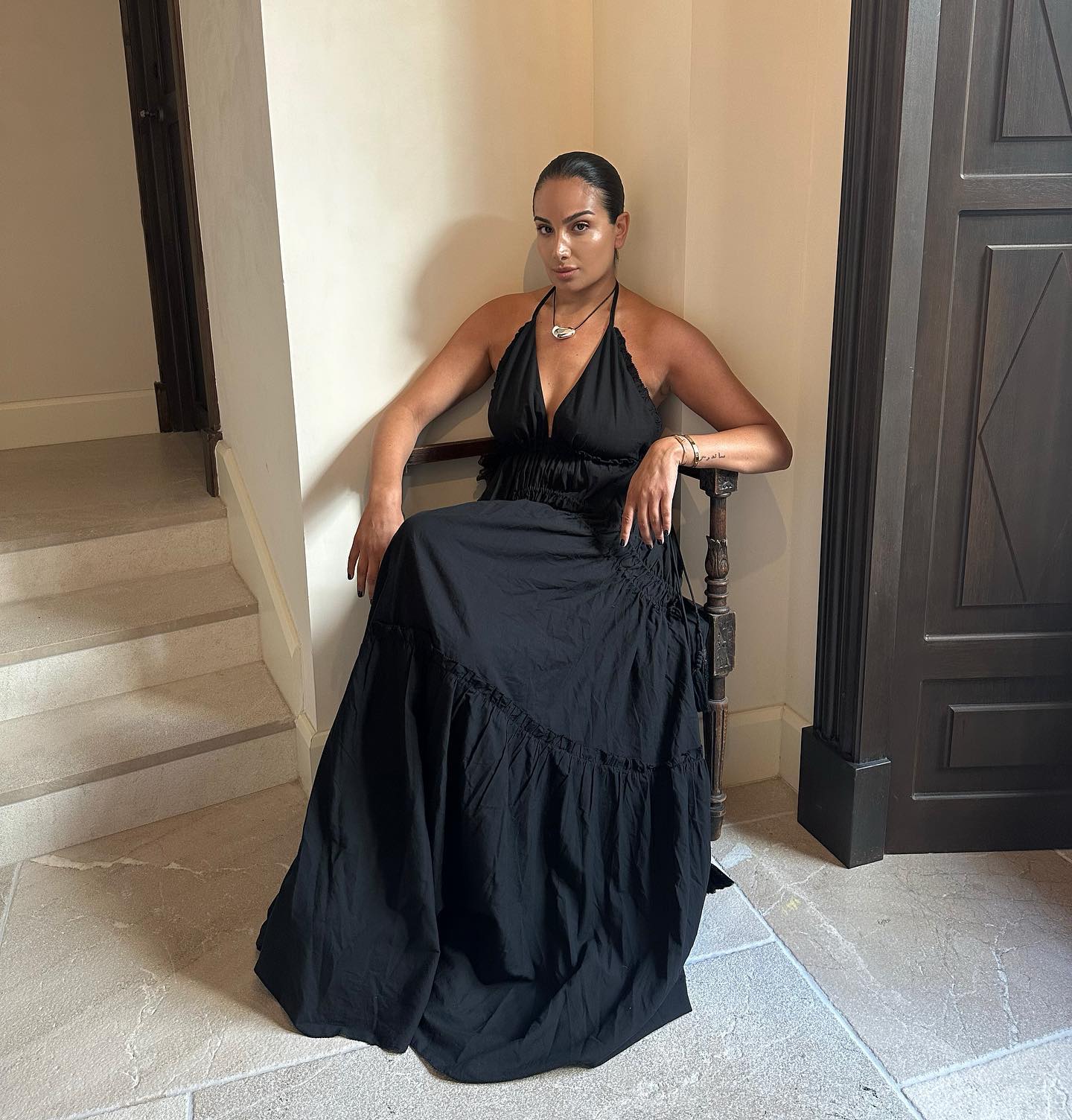 H&M Studio Collection Black Drawstring-detail Halterneck Dress UK M