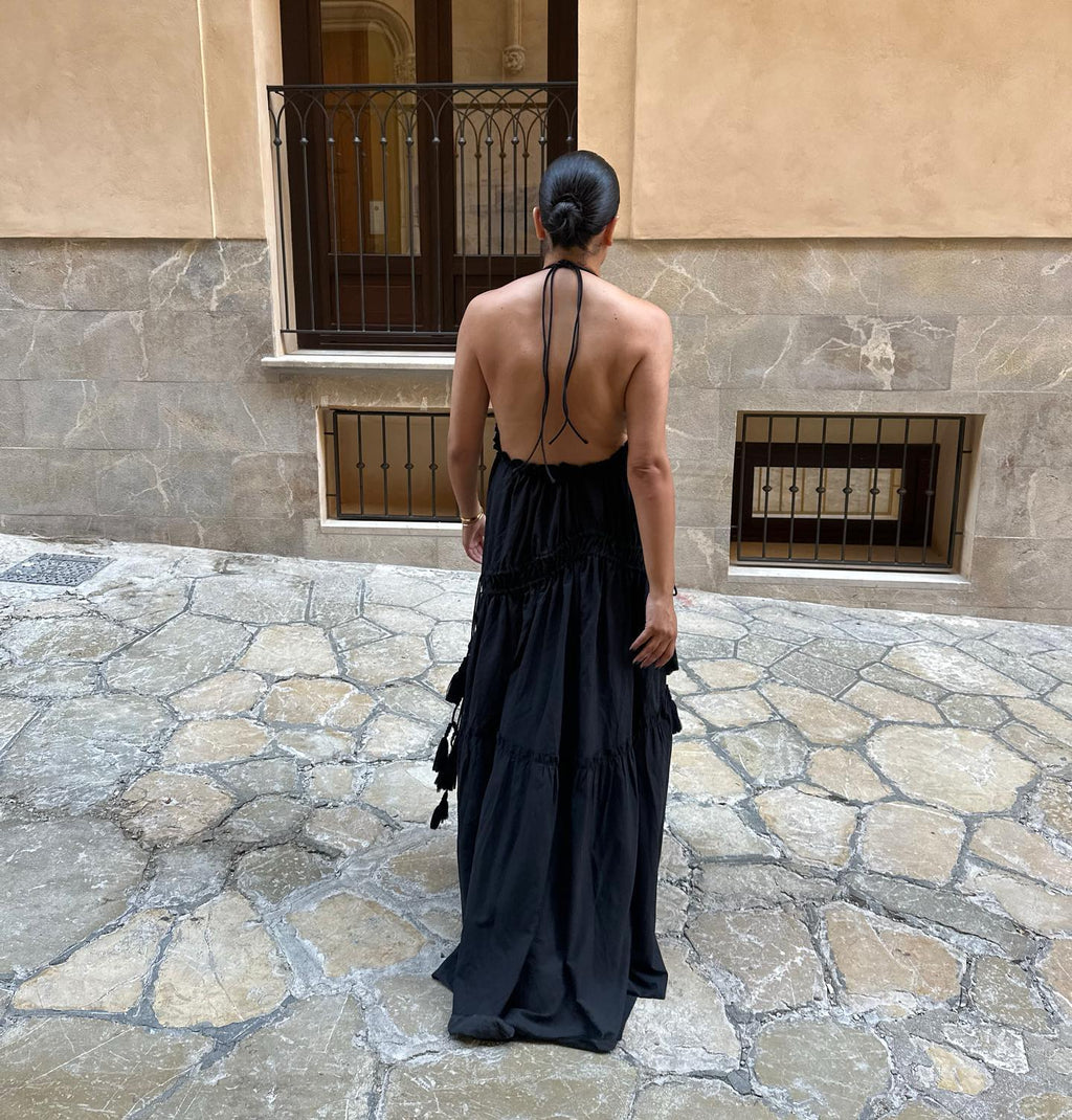 H&M Studio Collection Black Drawstring-detail Halterneck Dress UK M